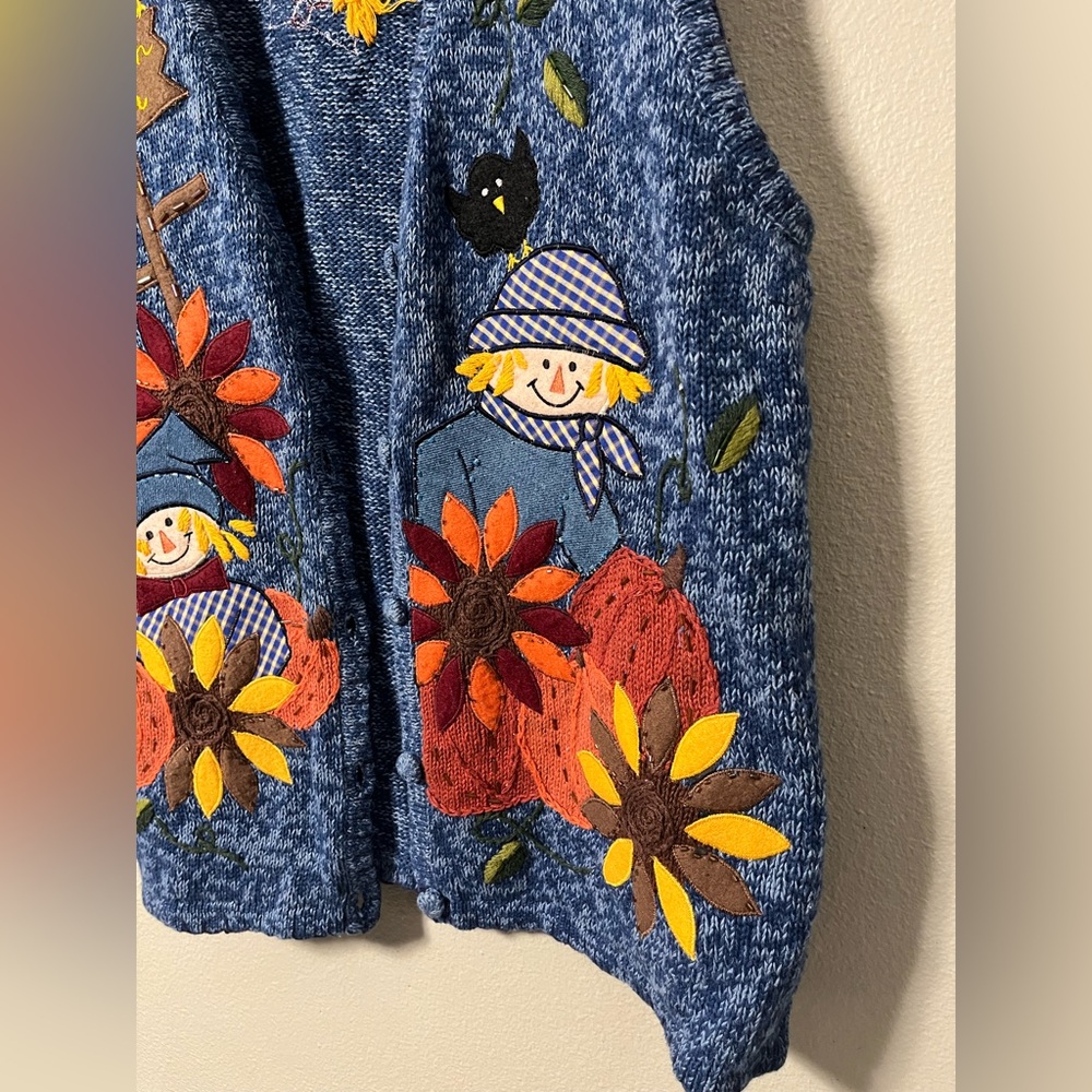 Vintage Bobbie Brooks  Pumpkin Patch Fall Scarecrow Sweater Vest Woman M - Picture 2 of 8